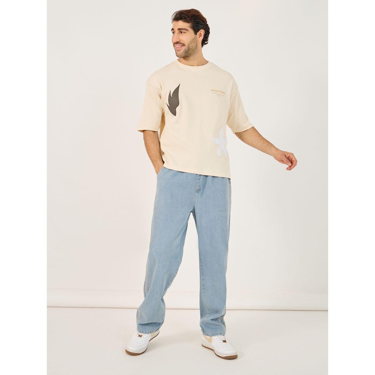 تيشيرت فضفاض محبوك بنمط وافل-men-clothing-tshirtsandpolos-tshirts-image-2