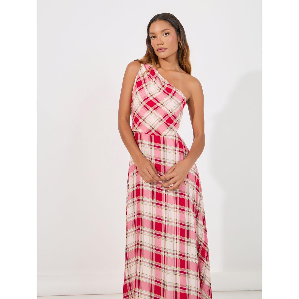 فستان طويل مطبع بمربعات وكتف واحد-women-clothing-dresses-image-3