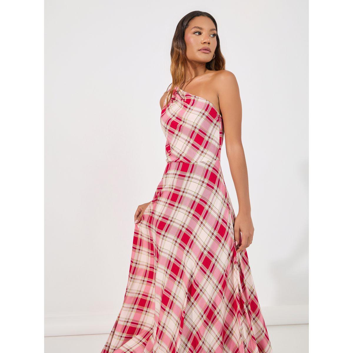 فستان طويل مطبع بمربعات وكتف واحد-women-clothing-dresses-image-6