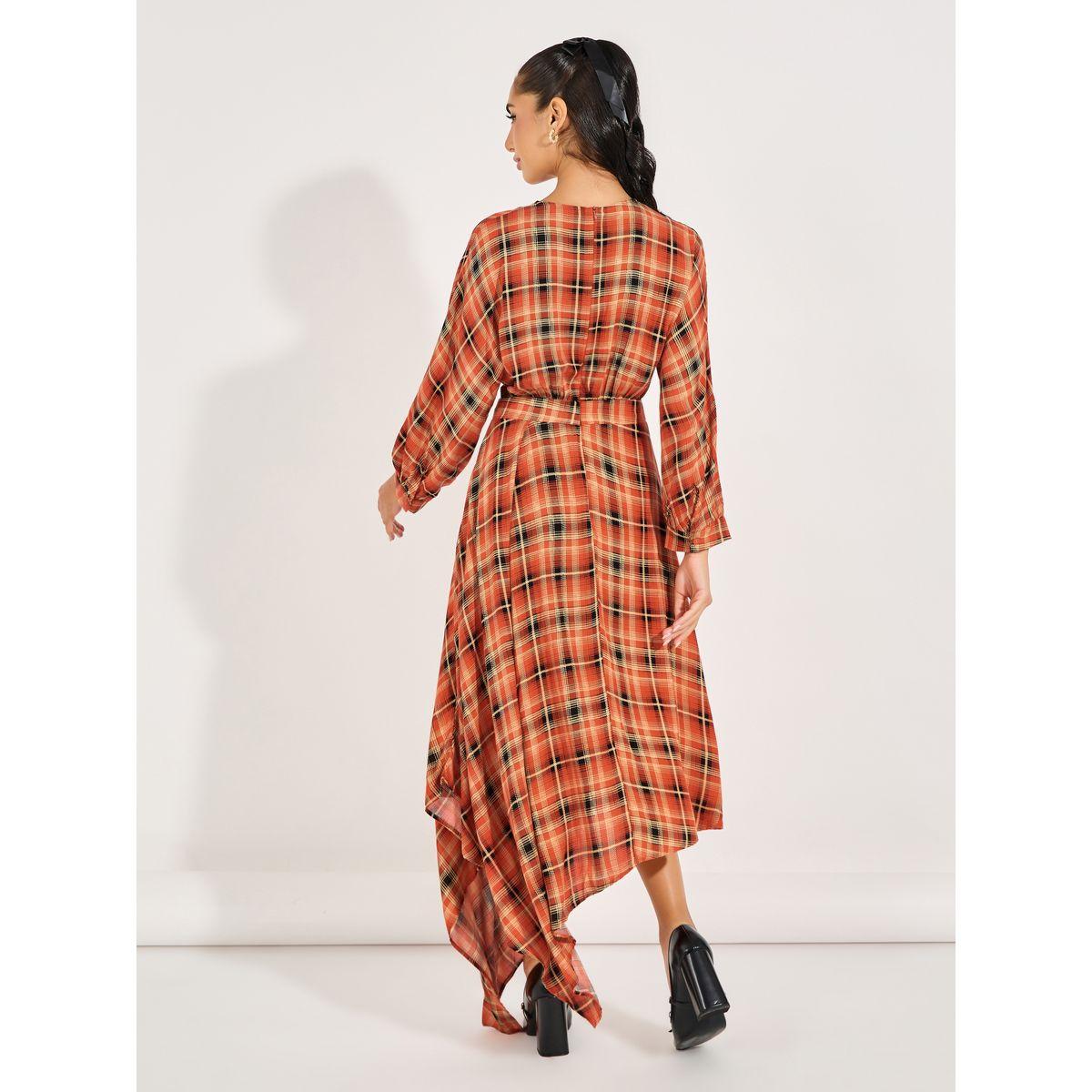 Styli Checked Asymmetric Hem A-Line Maxi Dress-women-clothing-dresses-image-4