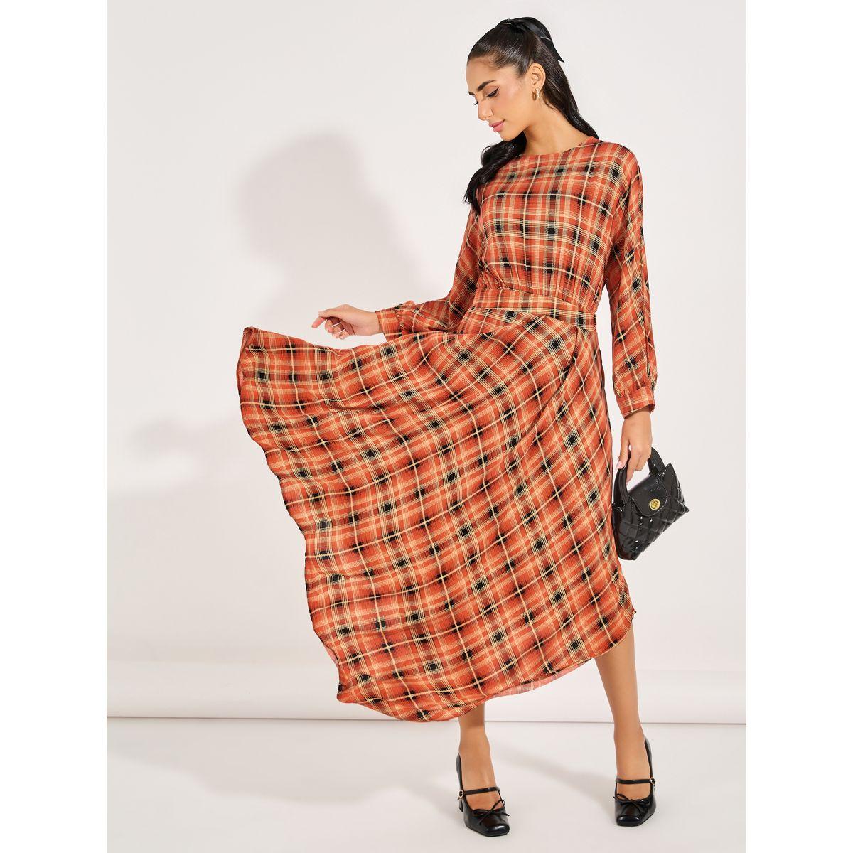Styli Checked Asymmetric Hem A-Line Maxi Dress-women-clothing-dresses-image-5