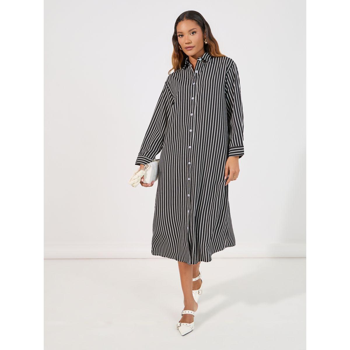 فستان ميدي مخطط بأزرار غلق-women-clothing-dresses-image-2