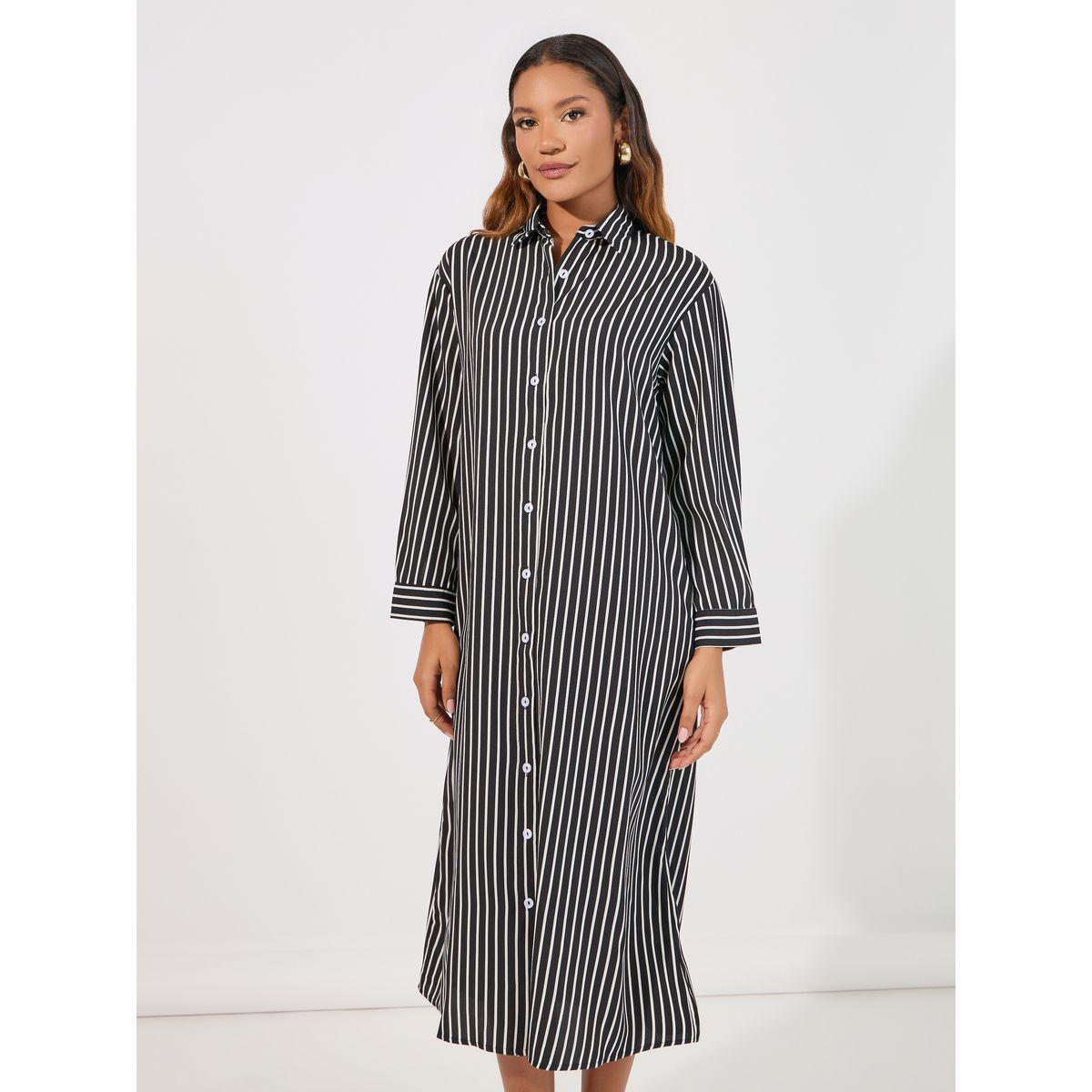 فستان ميدي مخطط بأزرار غلق-women-clothing-dresses-image-5