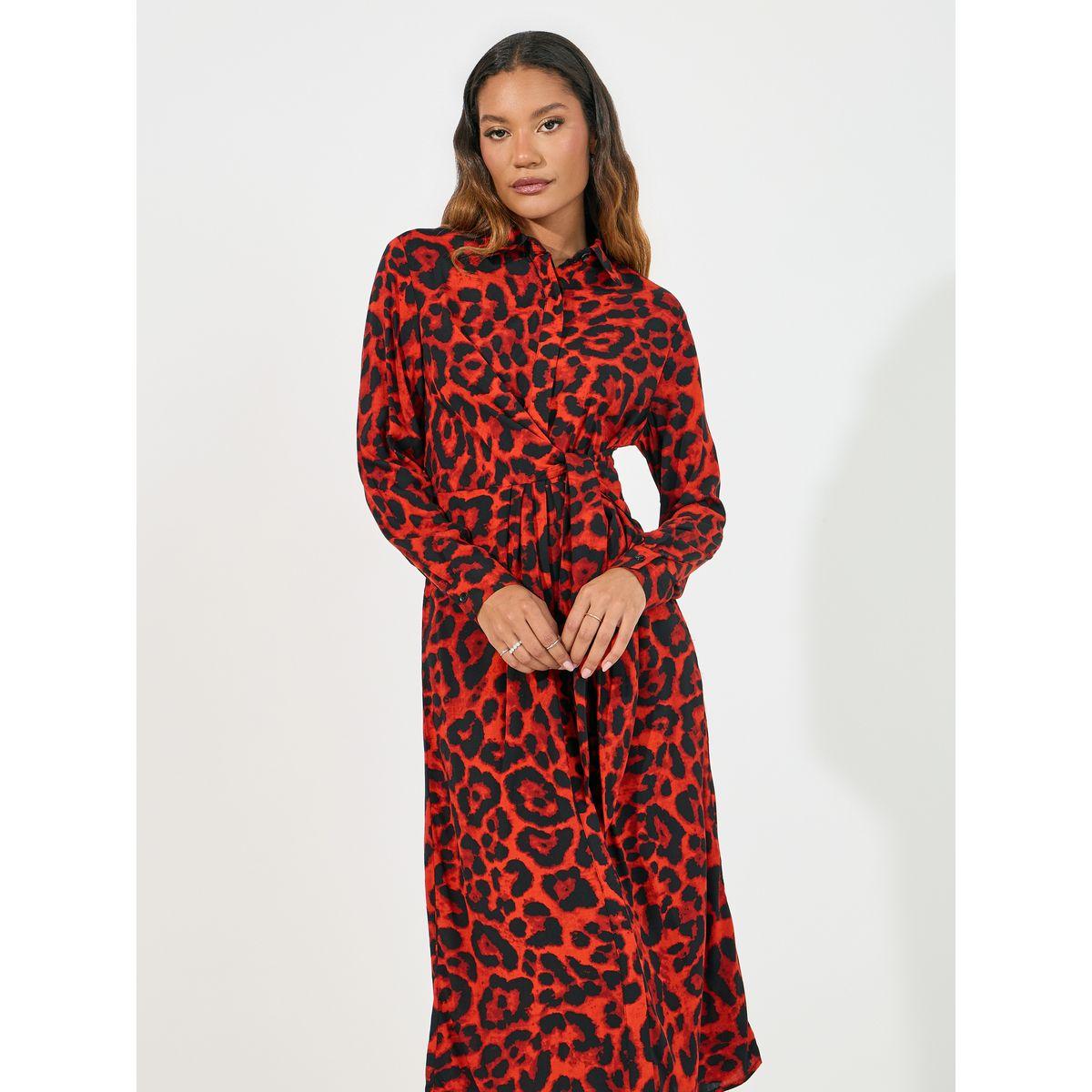 فستان ميدي بطبعة حيوان مع رباط خصر-women-clothing-dresses-image-2