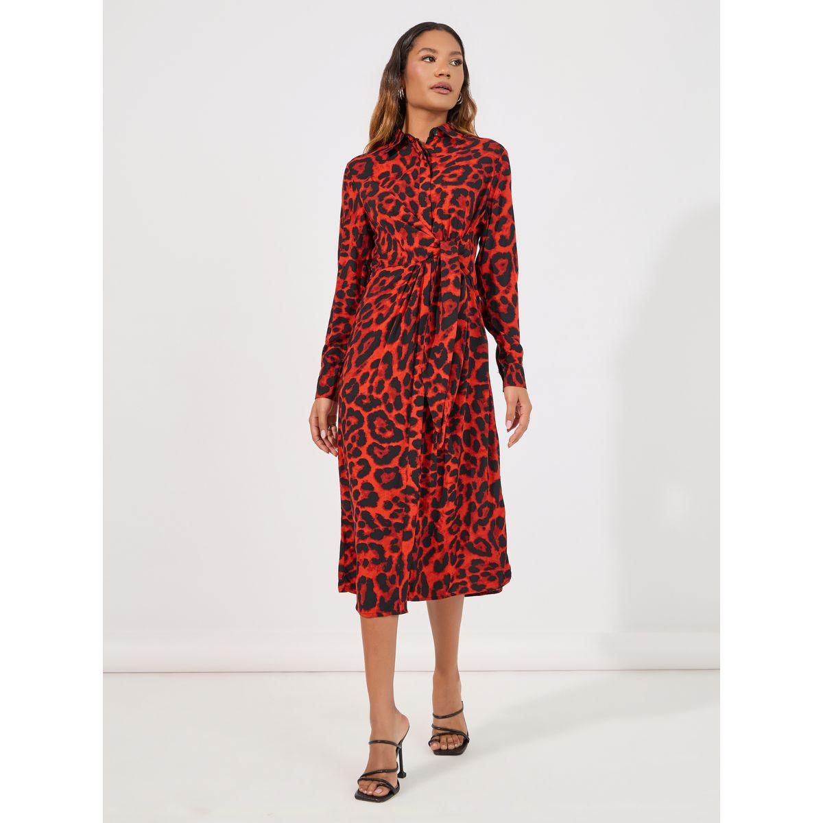 فستان ميدي بطبعة حيوان مع رباط خصر-women-clothing-dresses-image-4