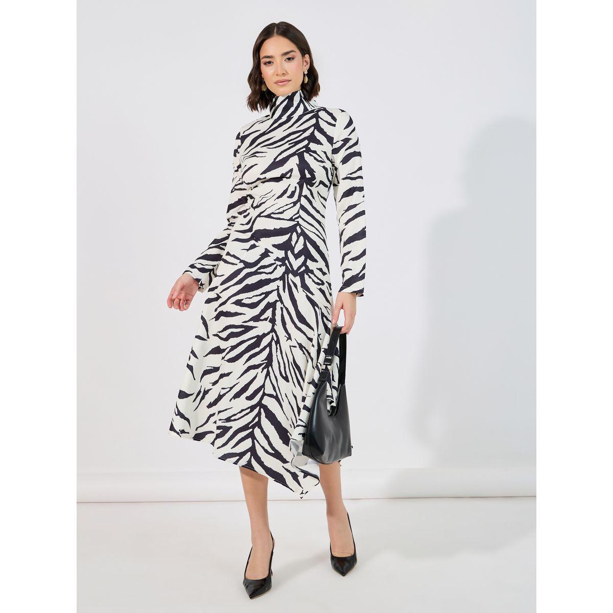 Styli Animal Print Asymmetric Hem A-Line Midi Dress-women-clothing-dresses-image-1