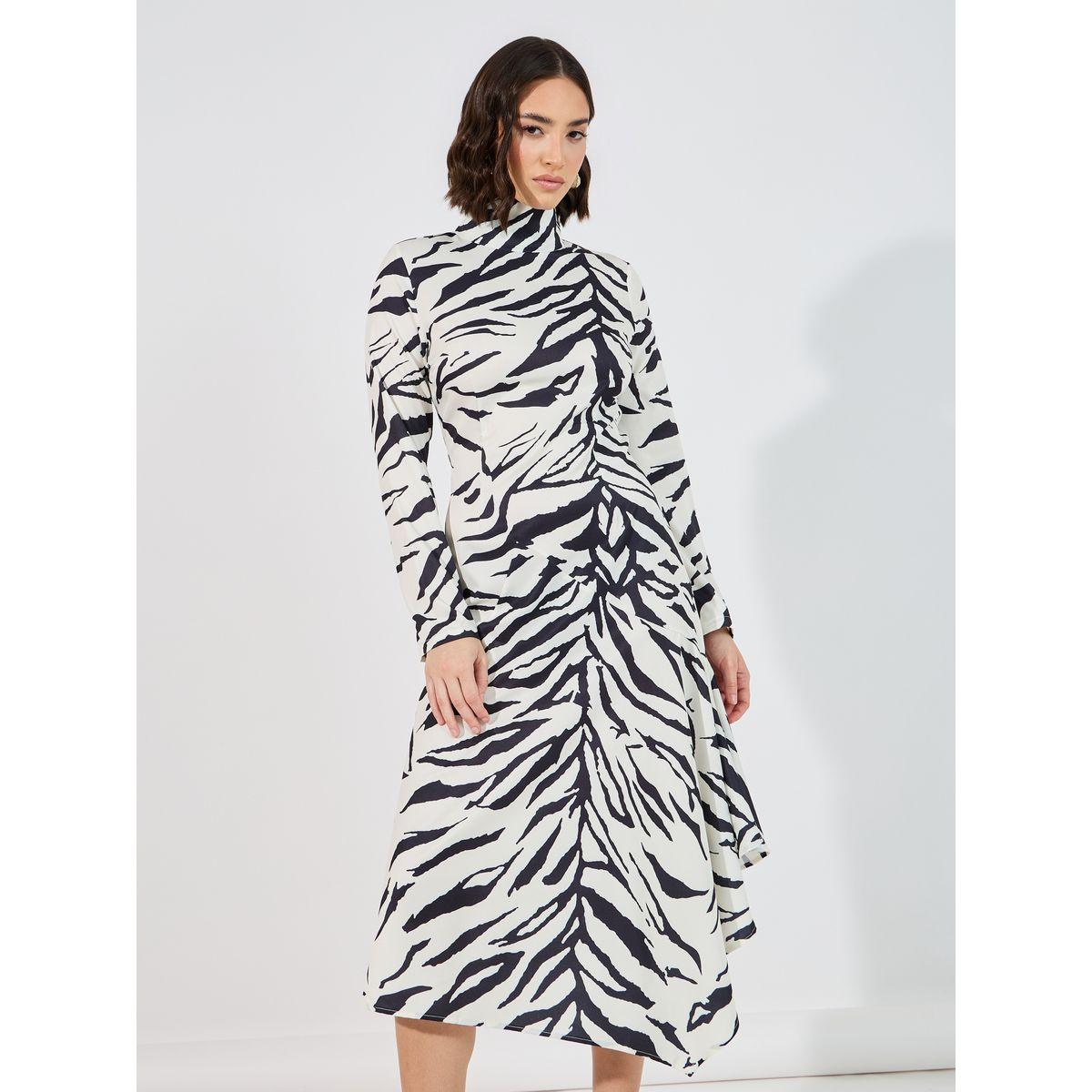 Styli Animal Print Asymmetric Hem A-Line Midi Dress-women-clothing-dresses-image-2