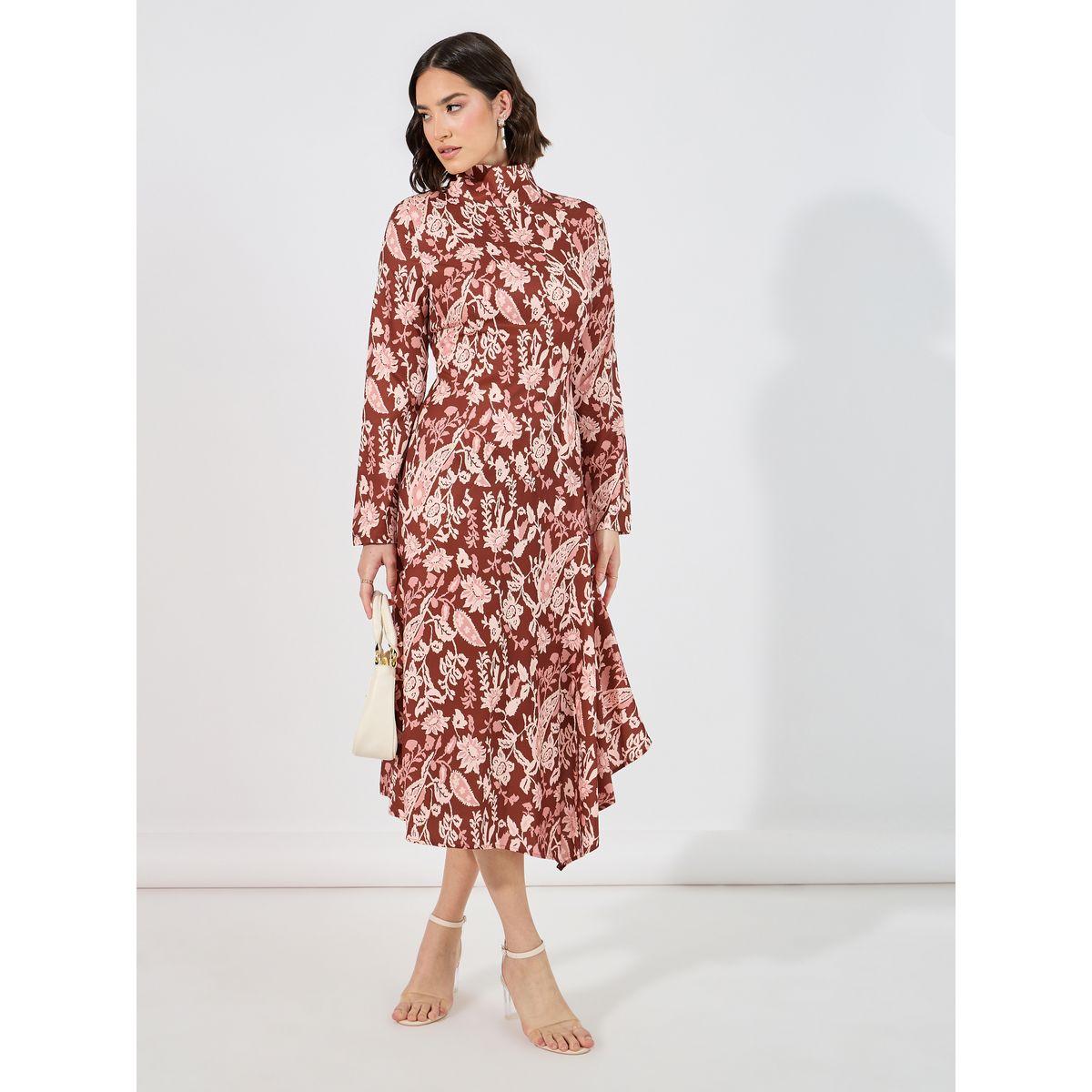 Styli Floral Print Asymmetric Hem A-Line Midi Dress-women-clothing-dresses-image-4