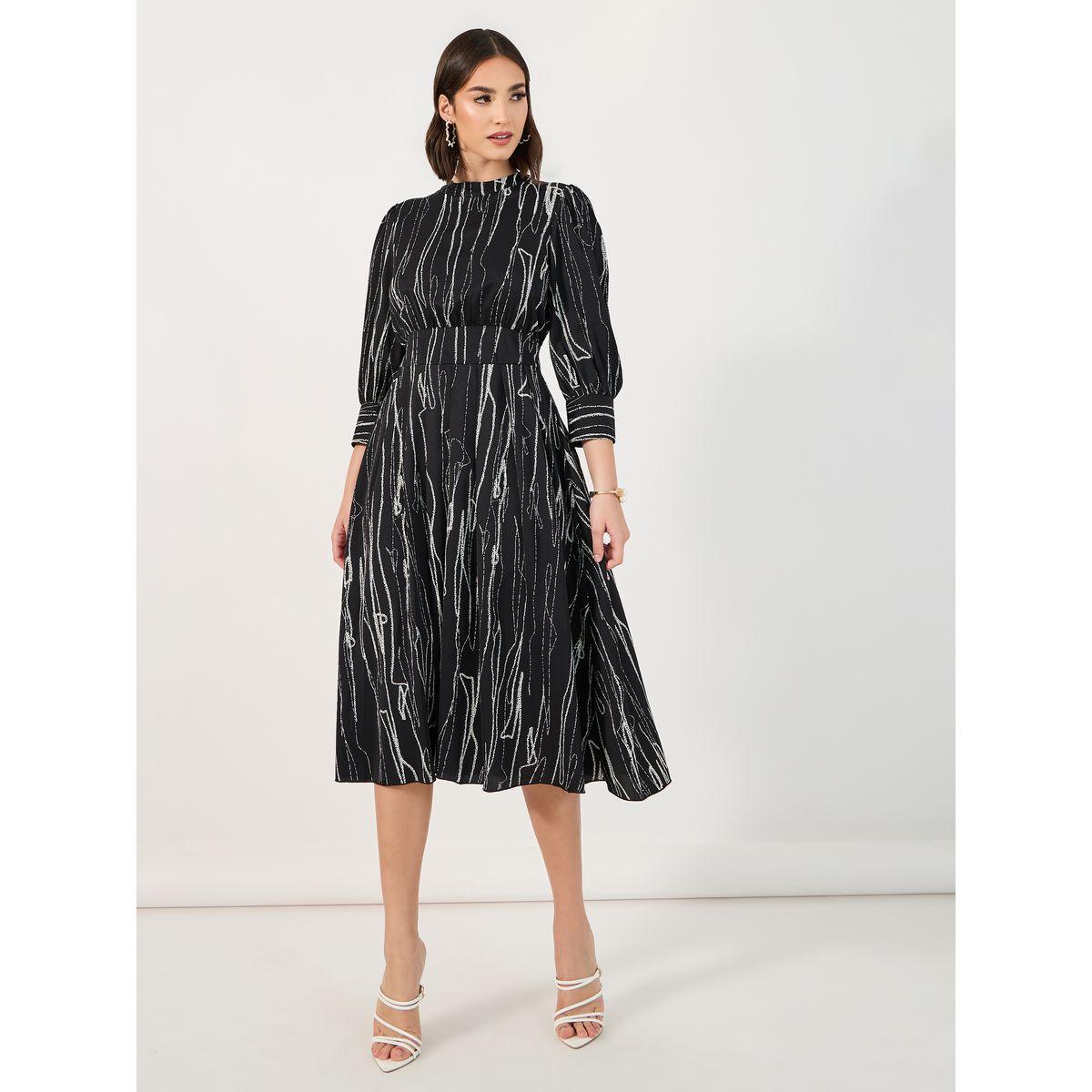 فستان ميدي مطبع بالكامل مع أكمام 3/4-women-clothing-dresses-image-1