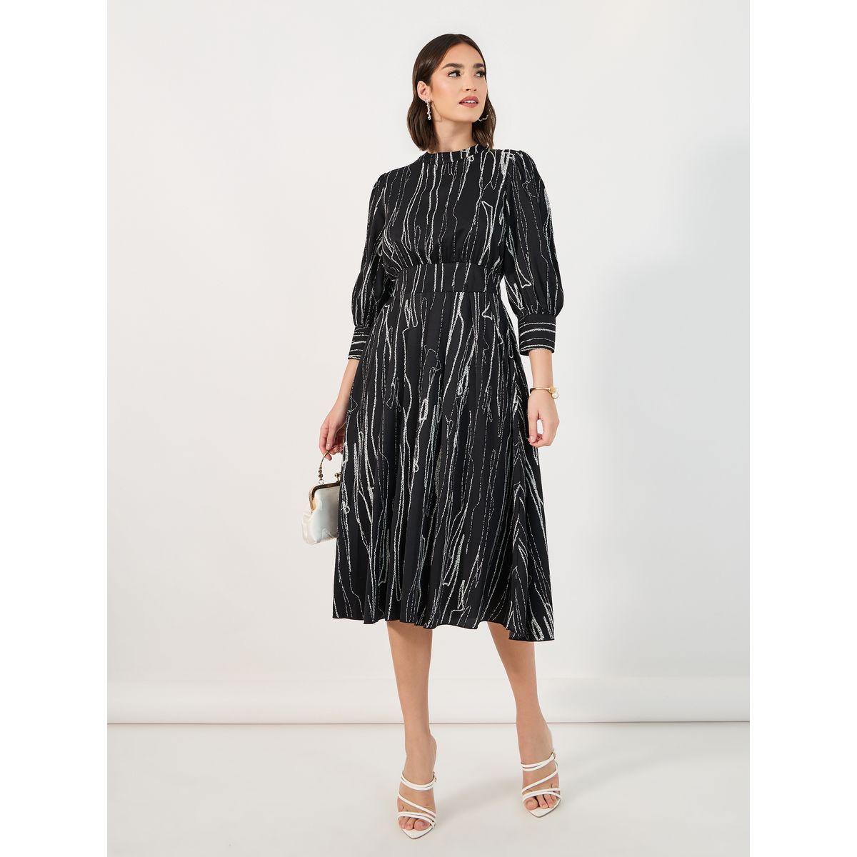 فستان ميدي مطبع بالكامل مع أكمام 3/4-women-clothing-dresses-image-4