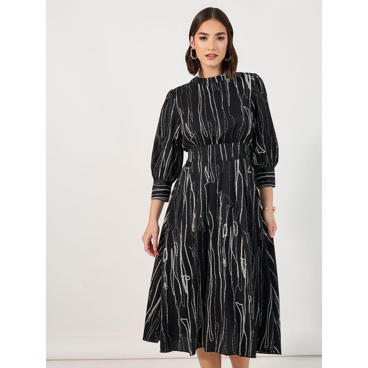 فستان ميدي مطبع بالكامل مع أكمام 3/4-women-clothing-dresses-image-5