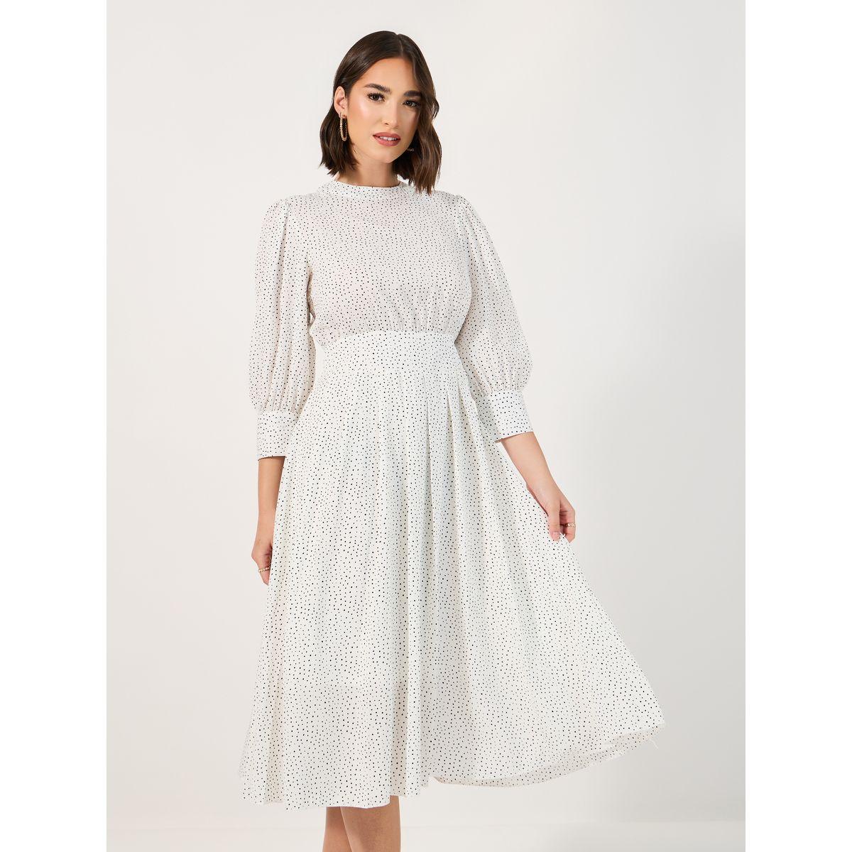 فستان ميدي بطبعة زهور صغيرة وأكمام 3/4-women-clothing-dresses-image-2