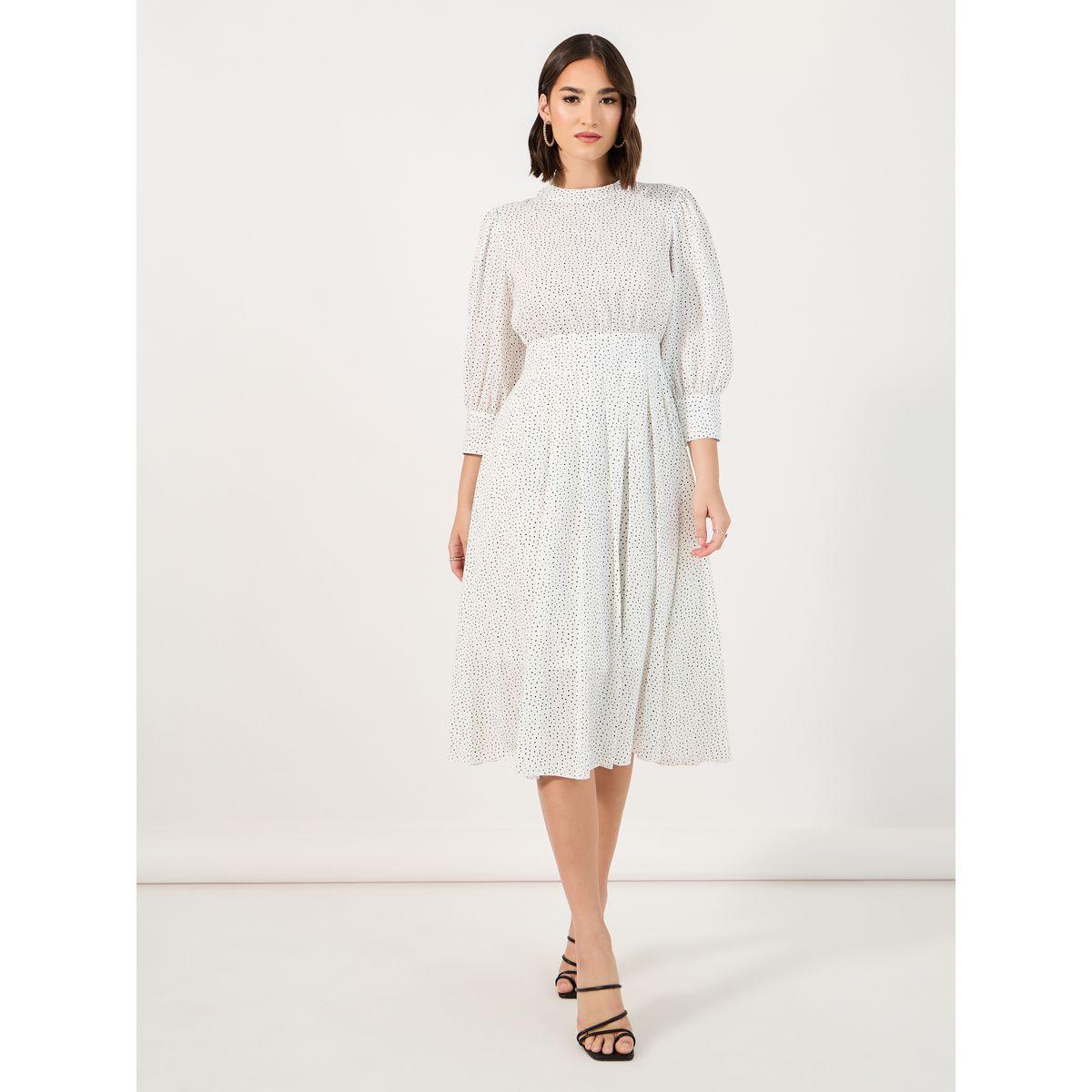 فستان ميدي بطبعة زهور صغيرة وأكمام 3/4-women-clothing-dresses-image-4