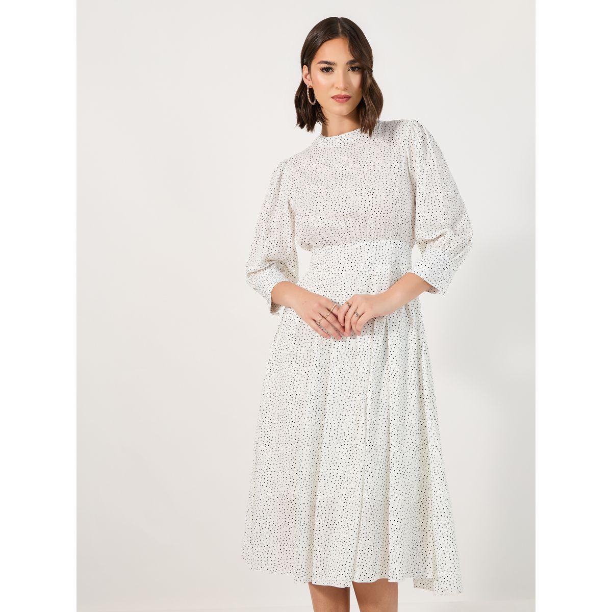 Styli Ditsy Print 3/4th Sleeves A-Line Midi Dress-women-clothing-dresses-image-5