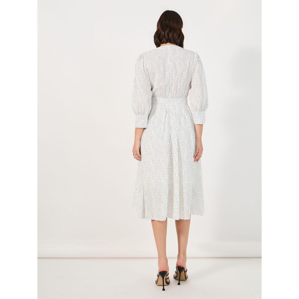 Styli Ditsy Print 3/4th Sleeves A-Line Midi Dress-women-clothing-dresses-image-6