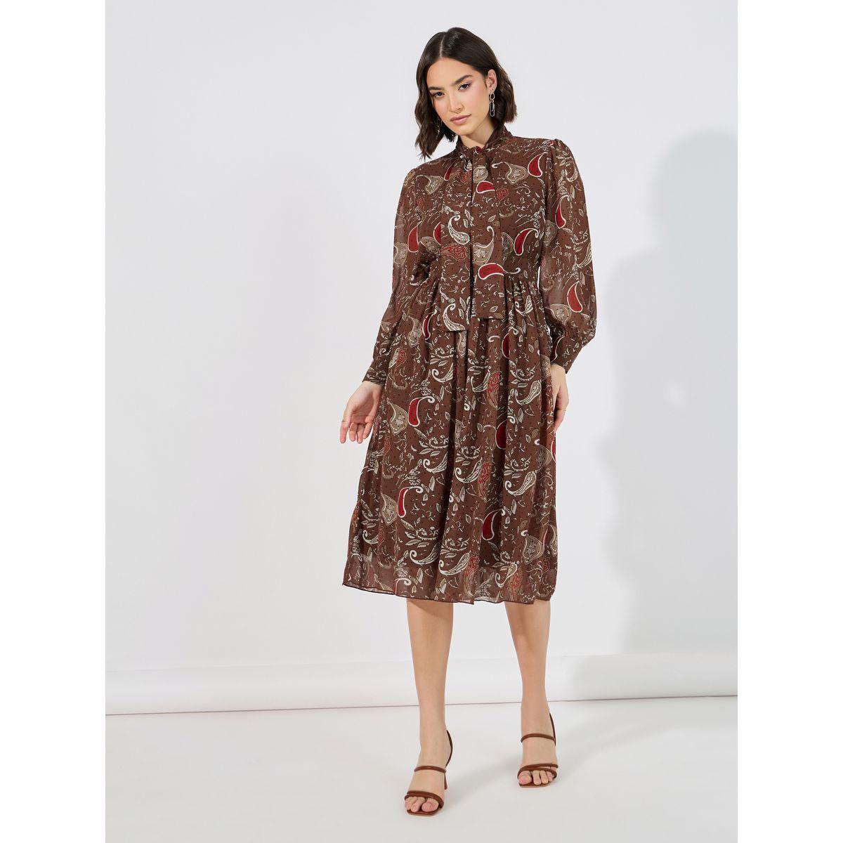 Styli Paisley Print Tie Up Neck A-Line Midi Dress-women-clothing-dresses-image-1