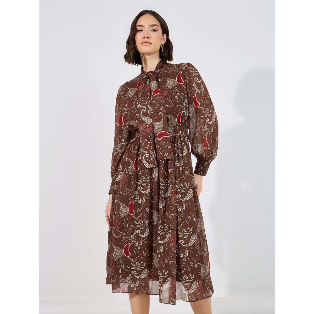 Styli Paisley Print Tie Up Neck A-Line Midi Dress-women-clothing-dresses-image-2