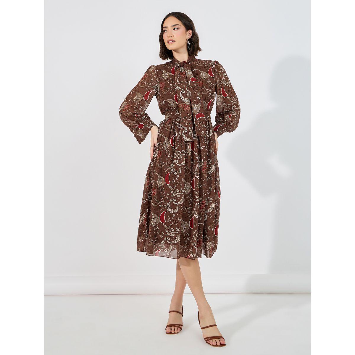 Styli Paisley Print Tie Up Neck A-Line Midi Dress-women-clothing-dresses-image-4