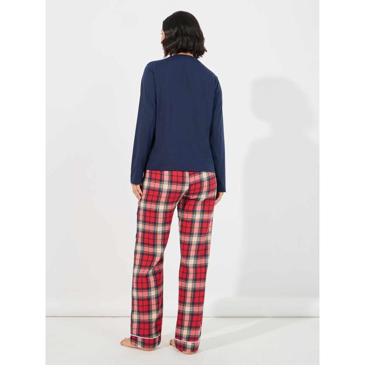 Styli Unwind Long Sleeves Placket T-Shirt & Check Piped Pyjama Set-women-clothing-nightwear-pyjamas-longsets-image-4