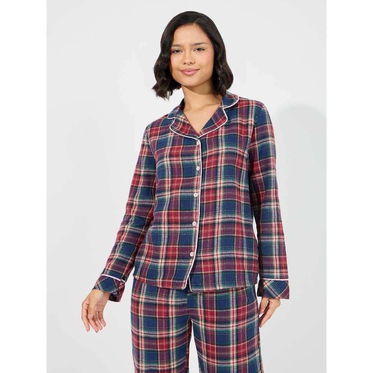Styli Unwind Checked Button Through Shirt & Pyjama Set-women-clothing-nightwear-pyjamas-longsets-image-2