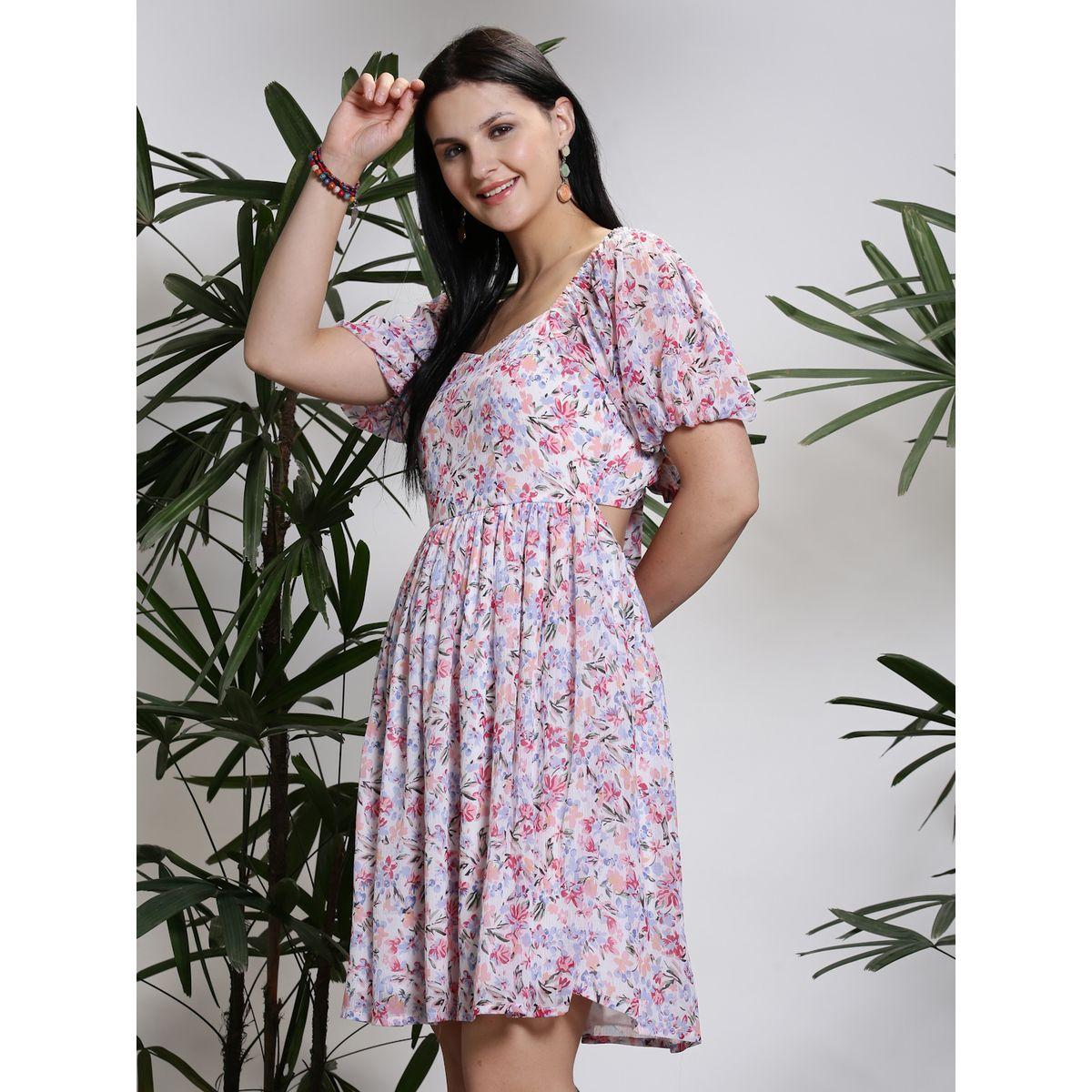 فستان بطول الركبة مطبعة بزهور مع أربطة سيرا × ستايلي-women-clothing-dresses-image-2