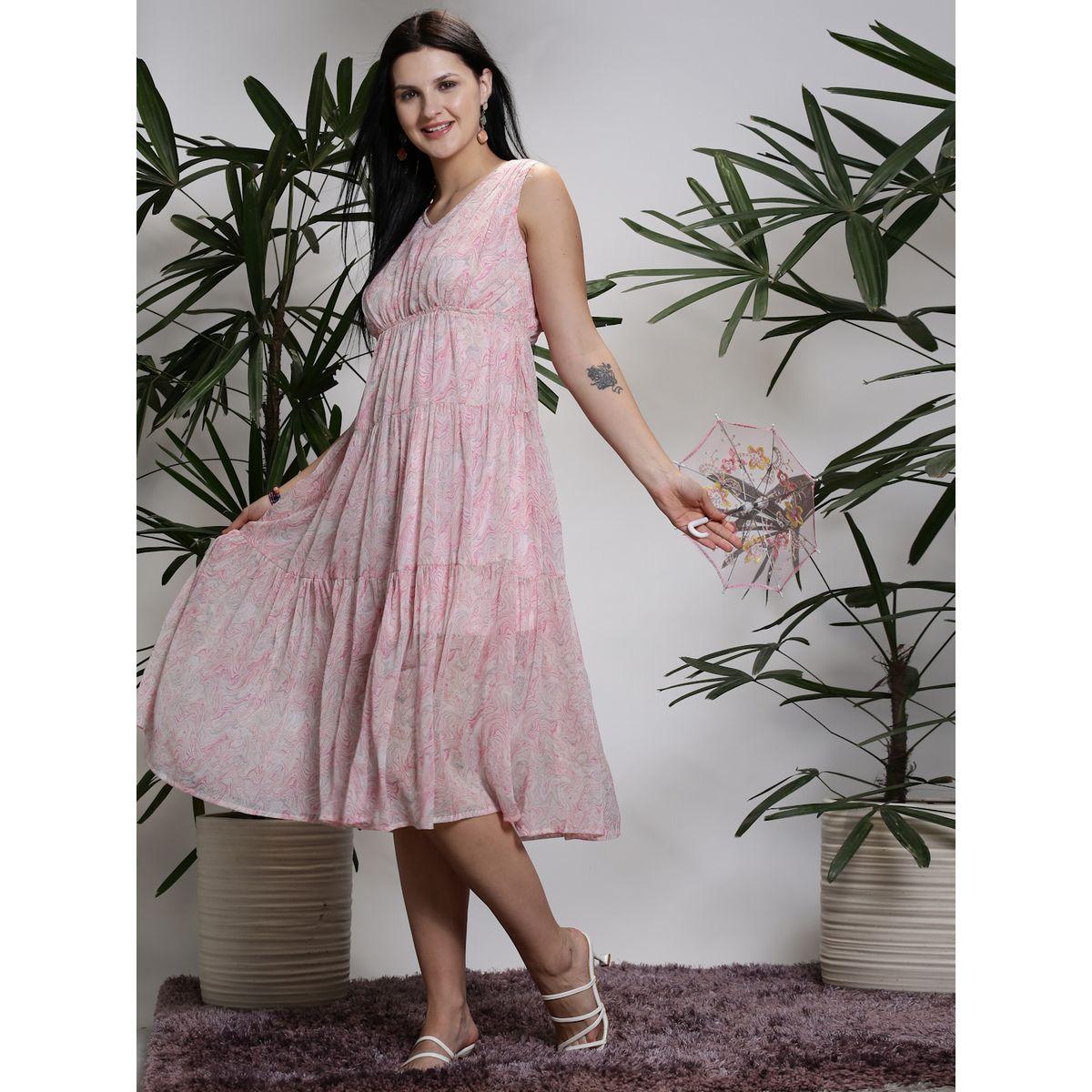 Sera X Styli  Marbled Print V Neck A-Line Midi Dress-women-clothing-dresses-image-5