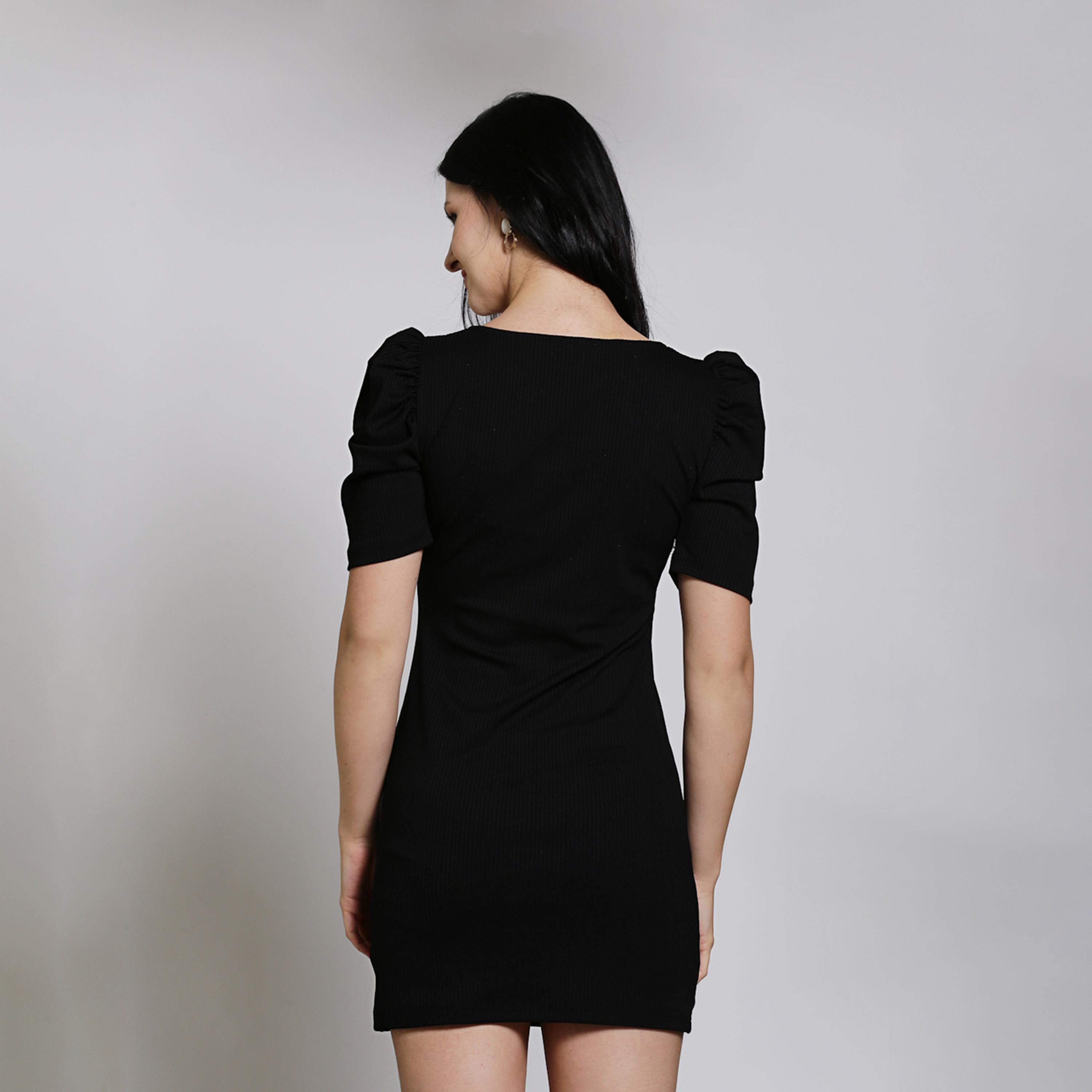 Sera X Styli Rib Bodycon Mini Dress With Puff Sleeves-women-clothing-dresses-image-3