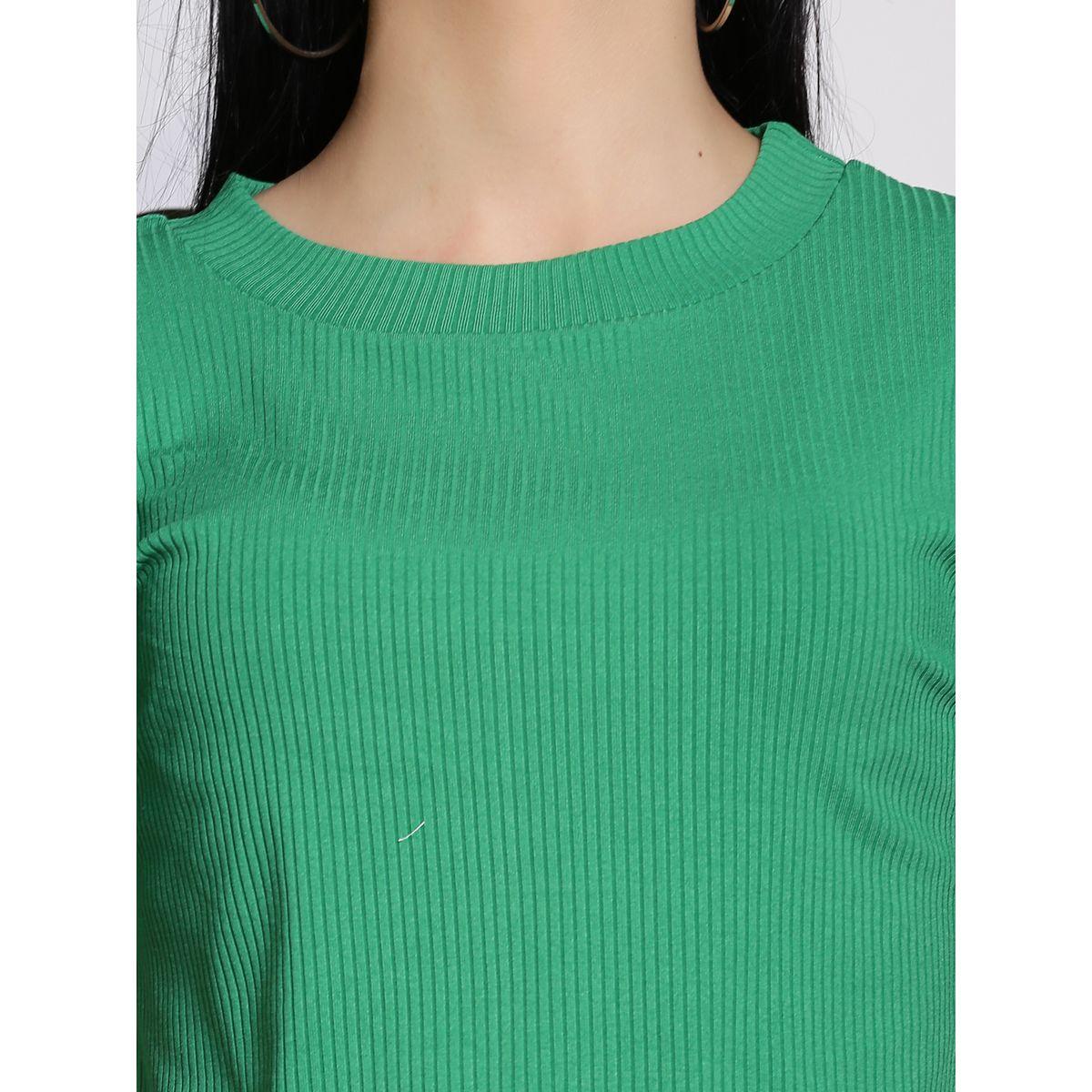 بلوزة مضلعة بقصة سليم فت وياقة دائرية سيرا × ستايلي-women-clothing-shirtsandblouses-blouses-image-4