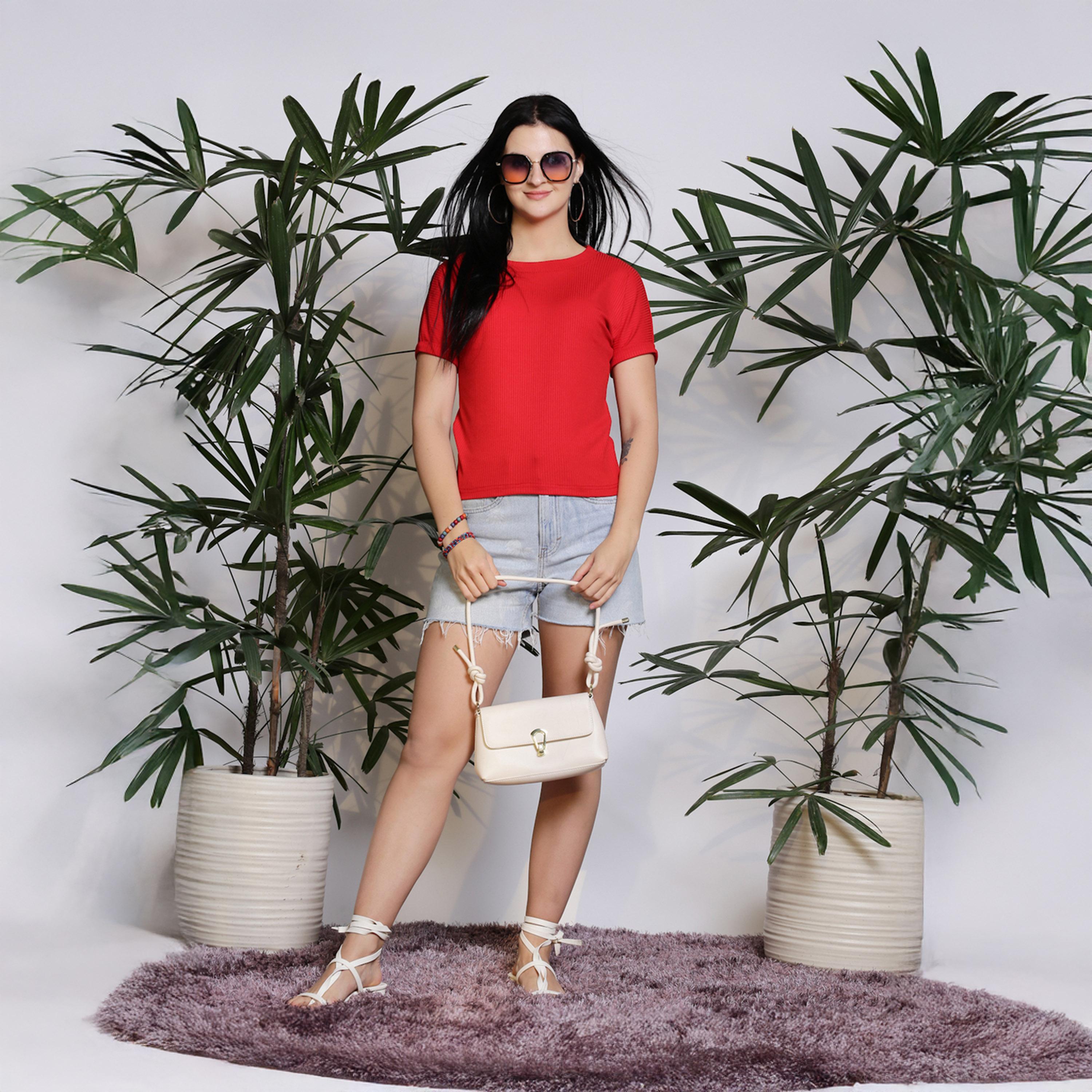 سيرا × ستايلي - بلوزة مضلعة ذات ياقة مستديرة وقصة ضيقة-women-clothing-shirtsandblouses-blouses-image-1