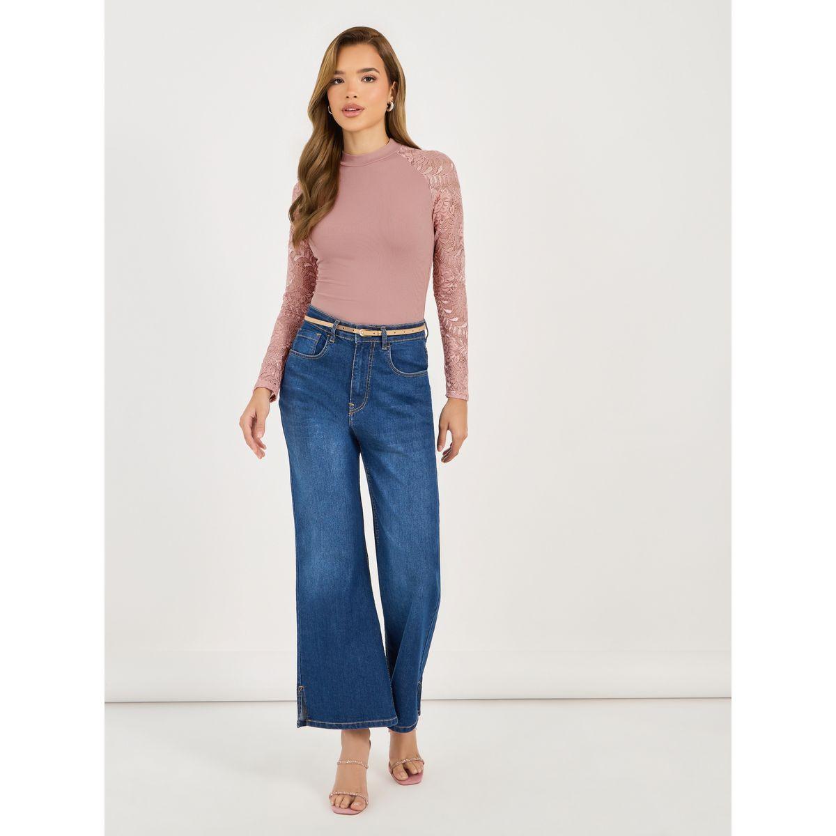 بلوزة محبوكة بتفاصيل مضلعة ودانتيل-women-clothing-shirtsandblouses-blouses-image-2