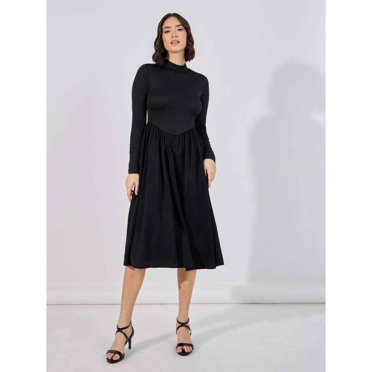 Styli Flared High Neck A-Line Midi Dress-women-clothing-dresses-image-1