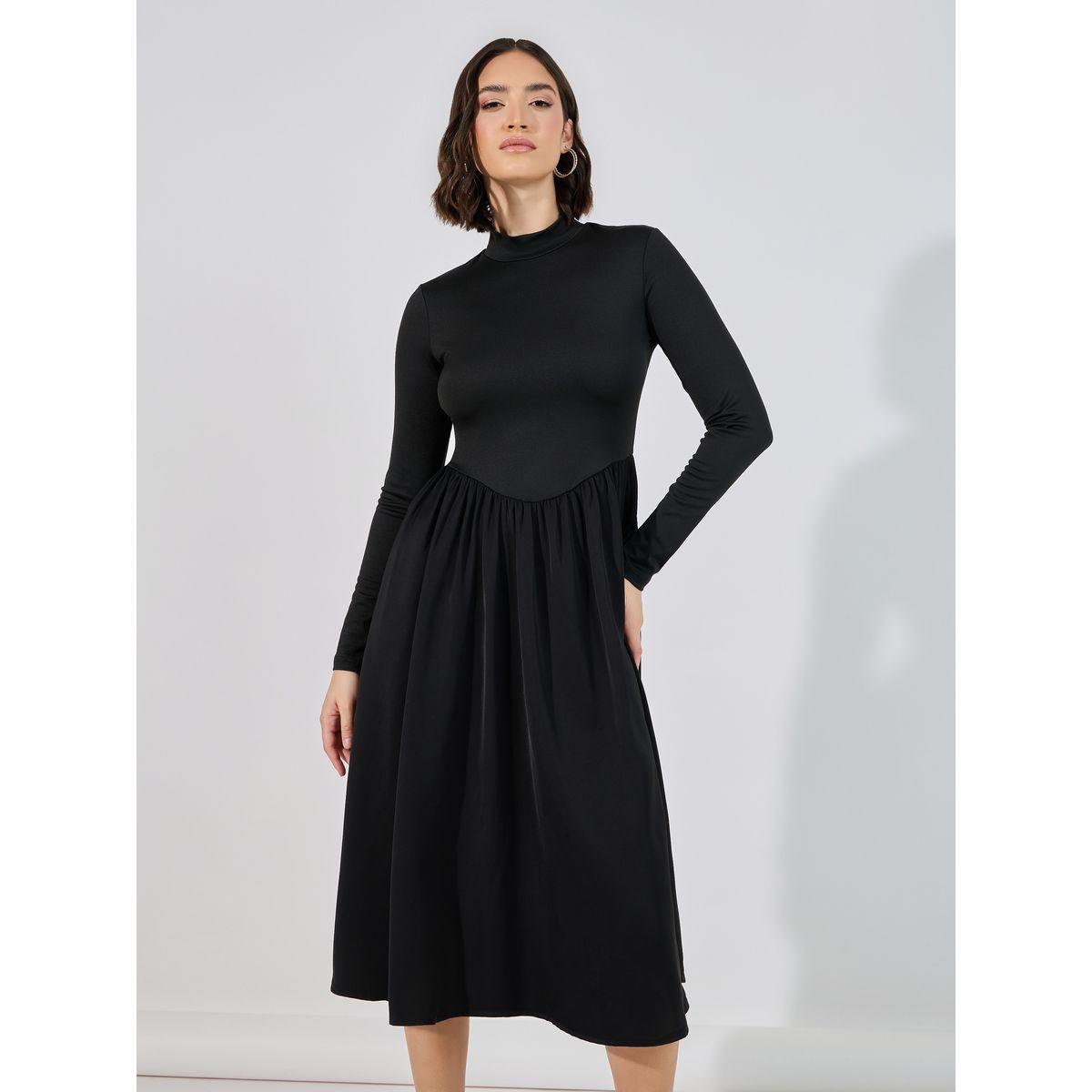 Styli Flared High Neck A-Line Midi Dress-women-clothing-dresses-image-2