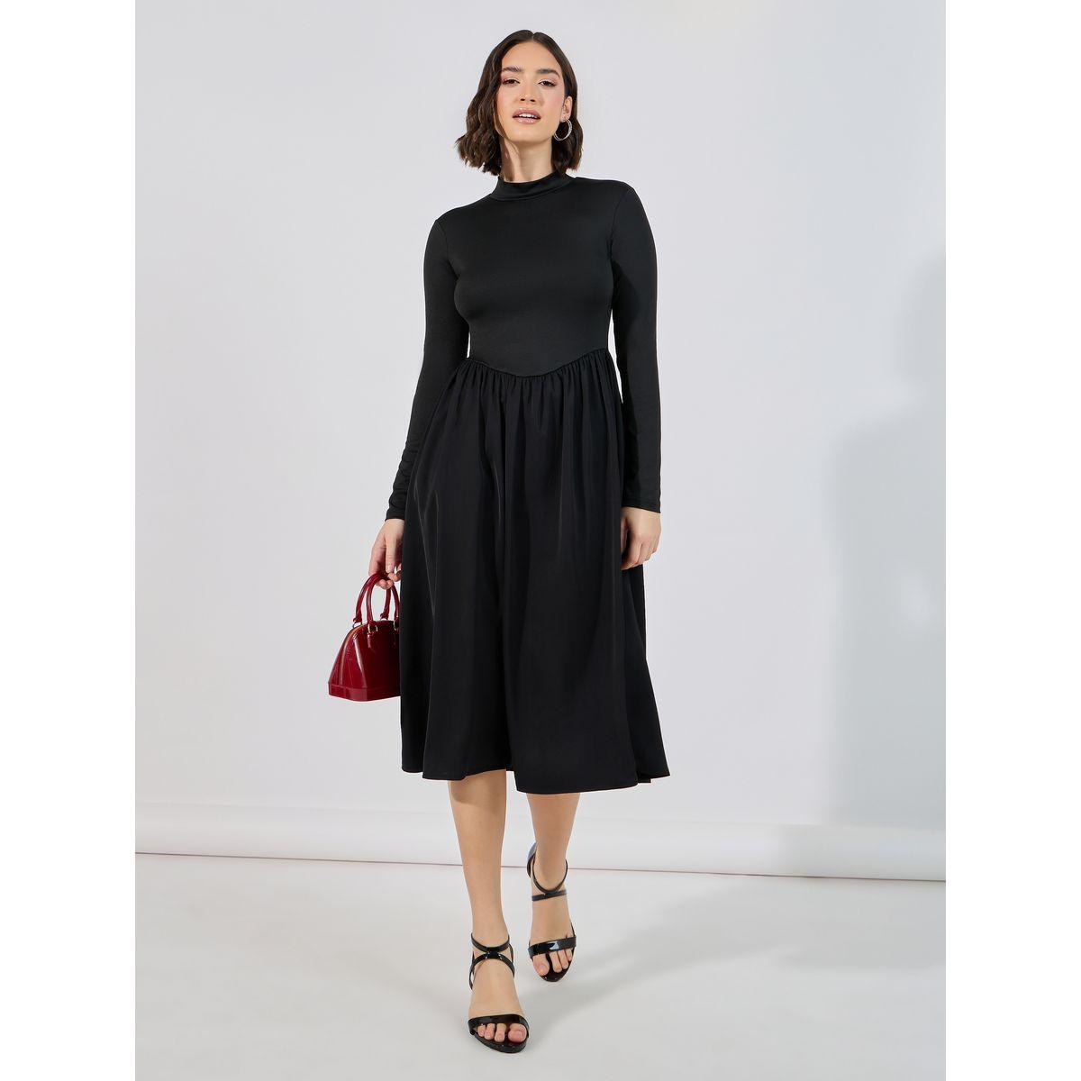 Styli Flared High Neck A-Line Midi Dress-women-clothing-dresses-image-4