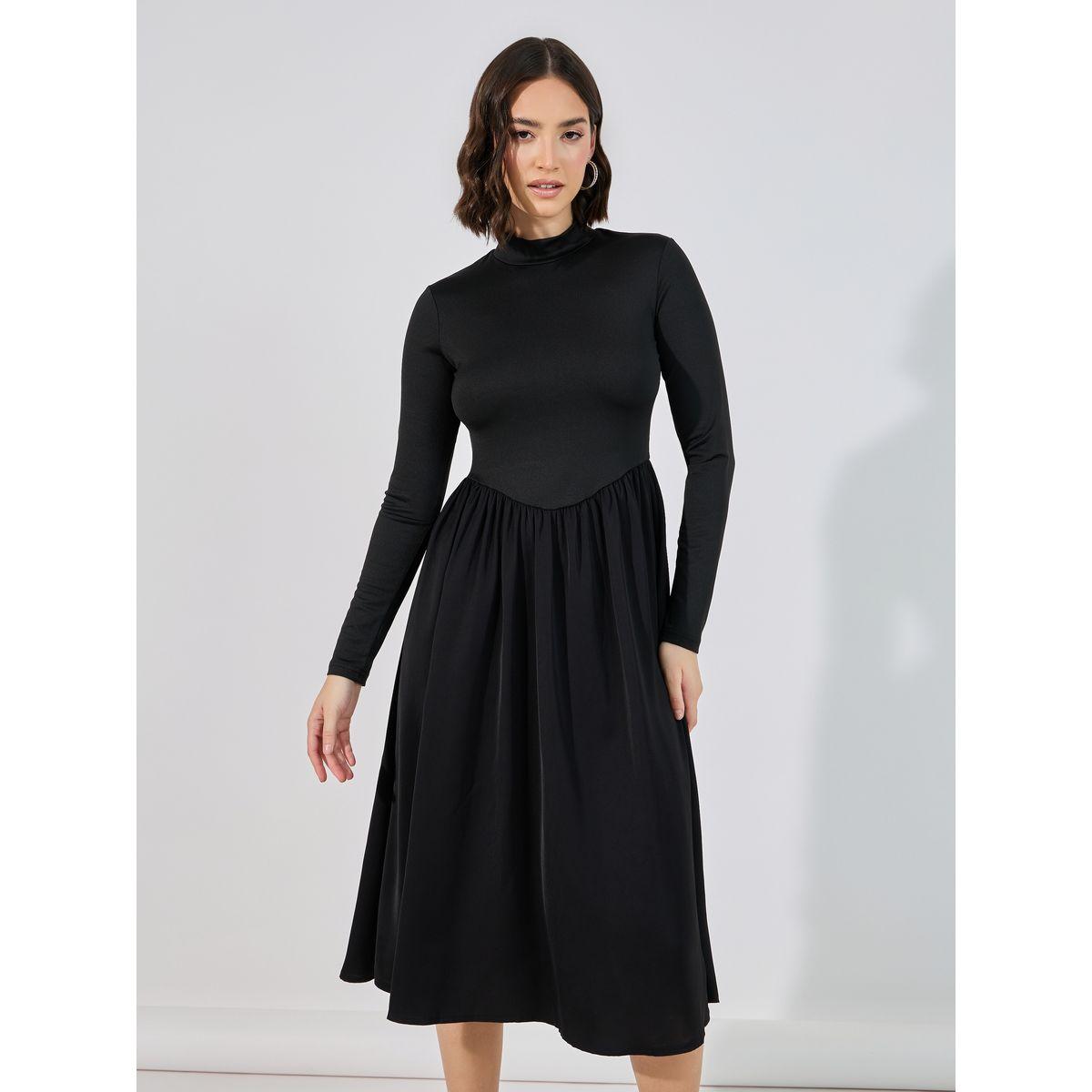 Styli Flared High Neck A-Line Midi Dress-women-clothing-dresses-image-5