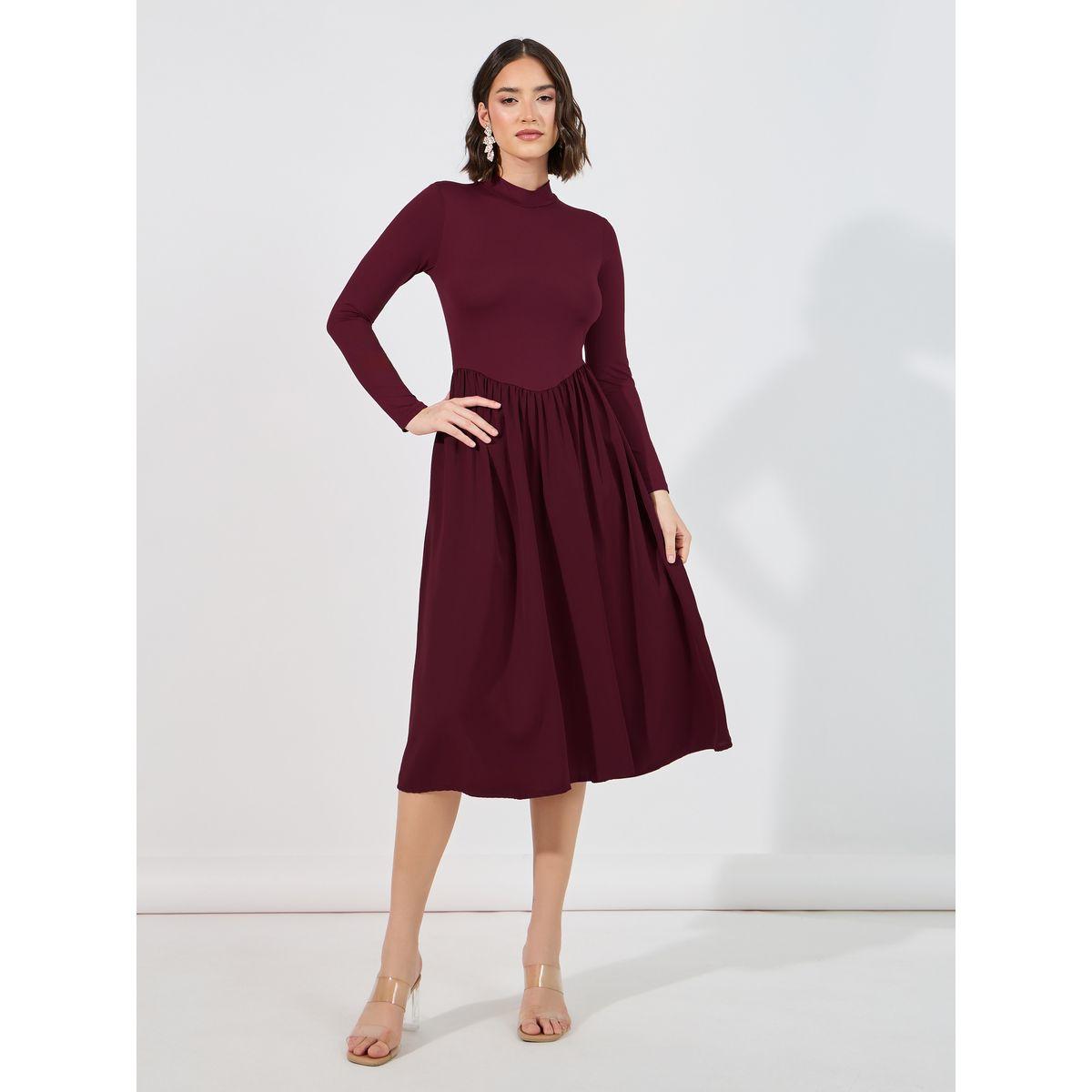 Styli Flared High Neck A-Line Midi Dress-women-clothing-dresses-image-1