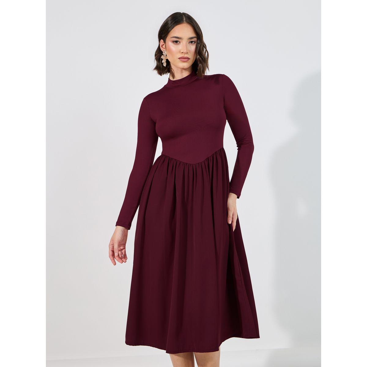 Styli Flared High Neck A-Line Midi Dress-women-clothing-dresses-image-2