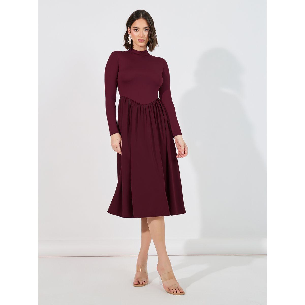 Styli Flared High Neck A-Line Midi Dress-women-clothing-dresses-image-4