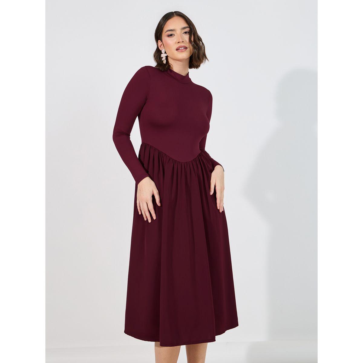 Styli Flared High Neck A-Line Midi Dress-women-clothing-dresses-image-5