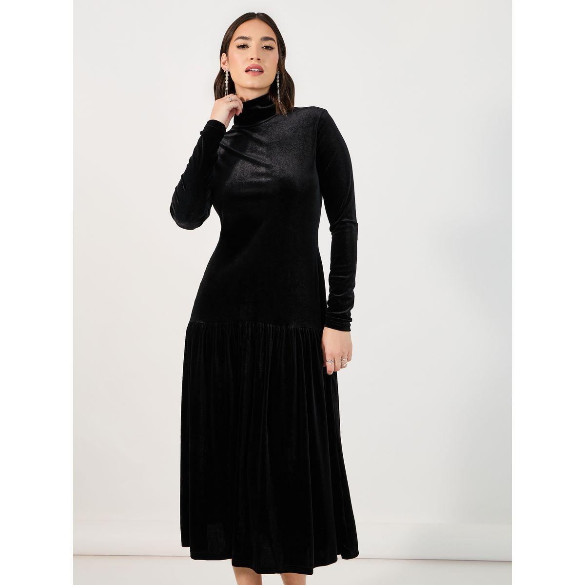 Styli Velvet Look Drop Waist A-Line Midi Dress-women-clothing-dresses-image-2