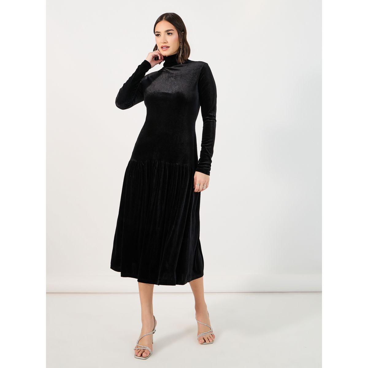 فستان ميدي بخصر منخفض وحافة واسعة-women-clothing-dresses-image-4