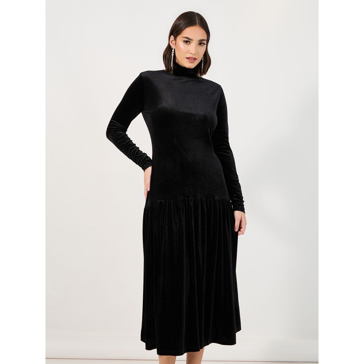 فستان ميدي بخصر منخفض وحافة واسعة-women-clothing-dresses-image-5