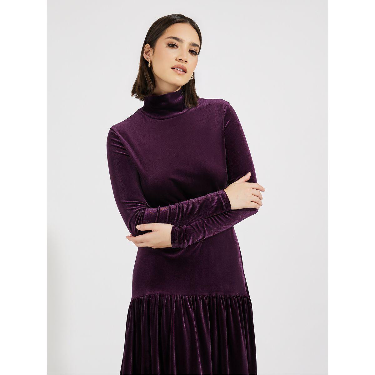 فستان ميدي مخمل بخصر منخفض-women-clothing-dresses-image-2