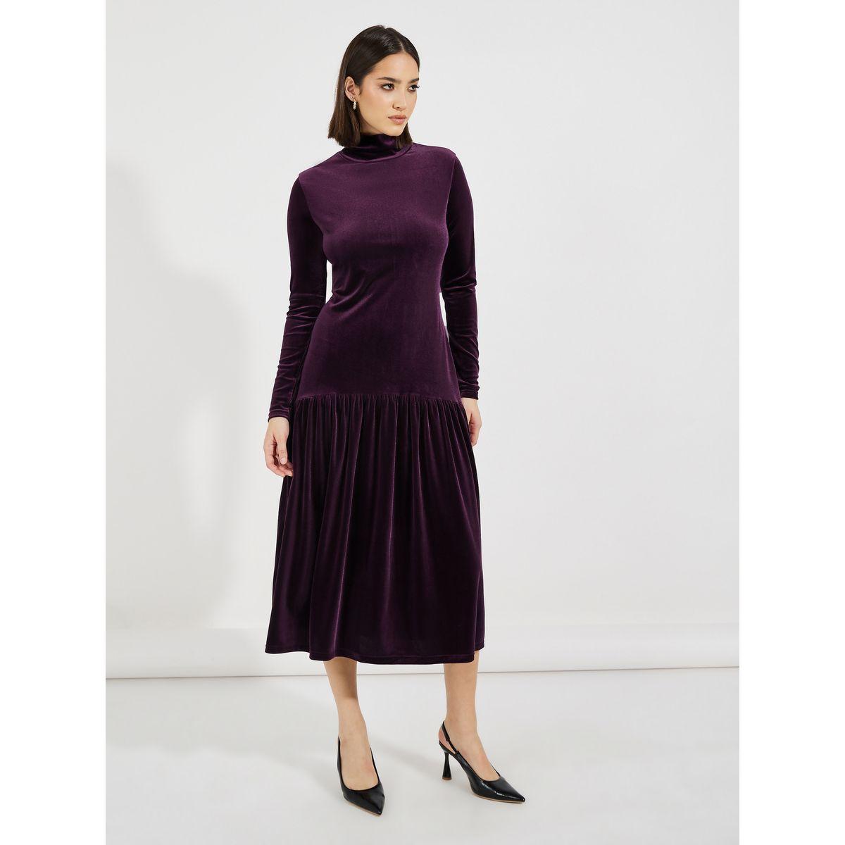 فستان ميدي مخمل بخصر منخفض-women-clothing-dresses-image-4