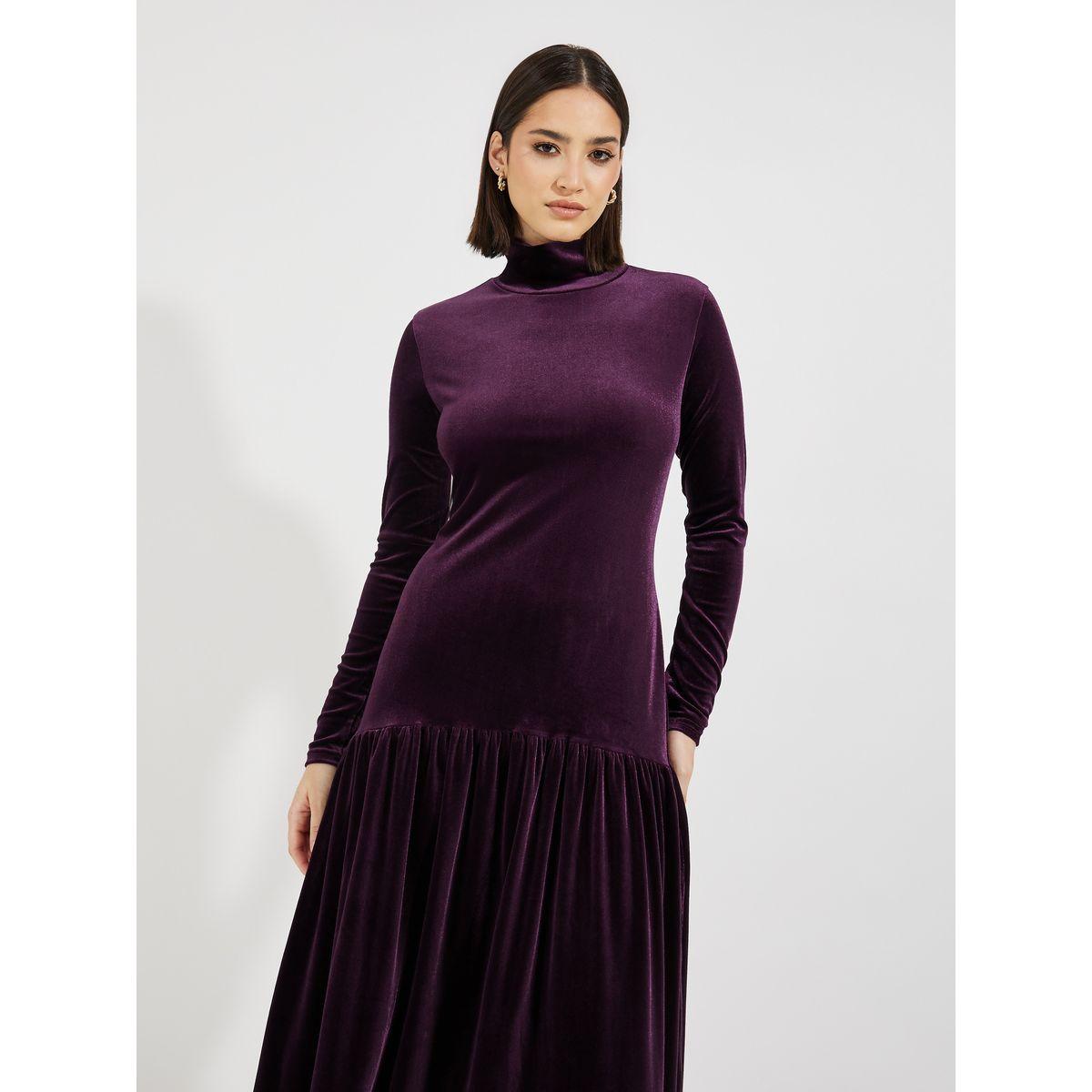 فستان ميدي مخمل بخصر منخفض-women-clothing-dresses-image-5