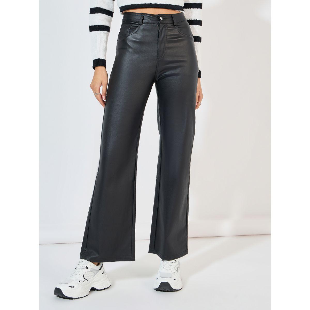 Styli High Rise Leather Look Straight Fit Pants-women-clothing-bottoms-trousers-image-2