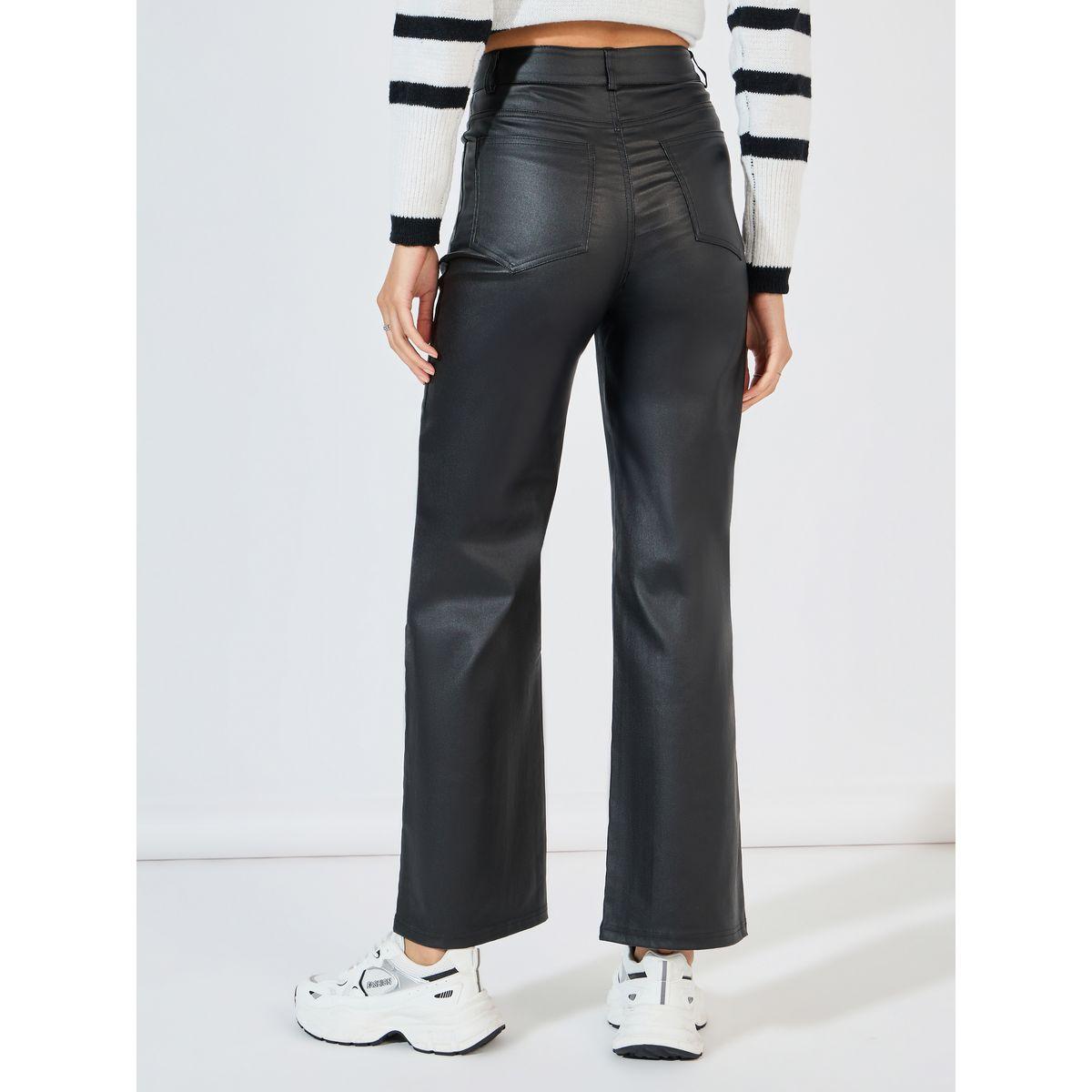 Styli High Rise Leather Look Straight Fit Pants-women-clothing-bottoms-trousers-image-4