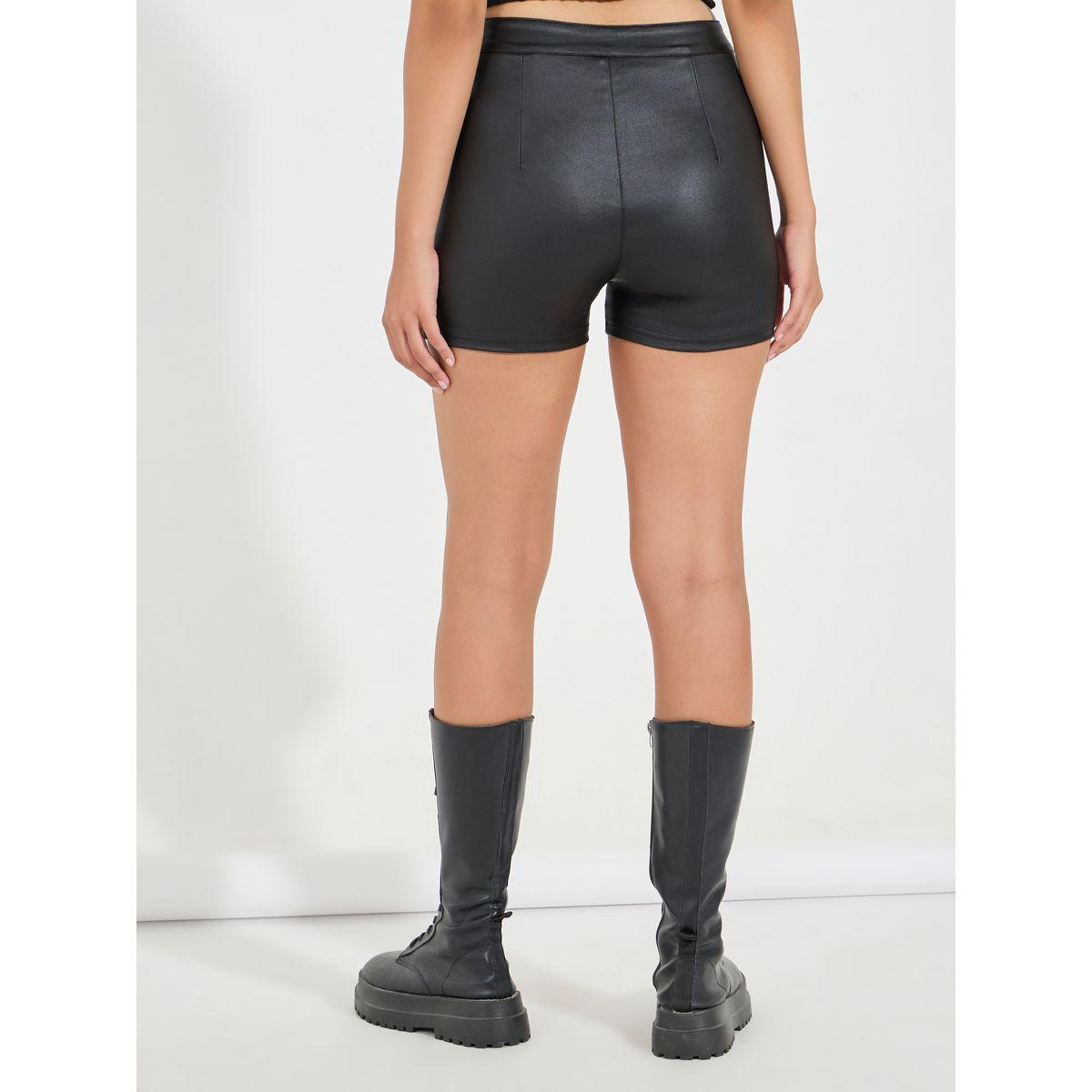 Styli Solid Leather Look Skinny Fit Shorts-women-clothing-bottoms-shorts-image-4