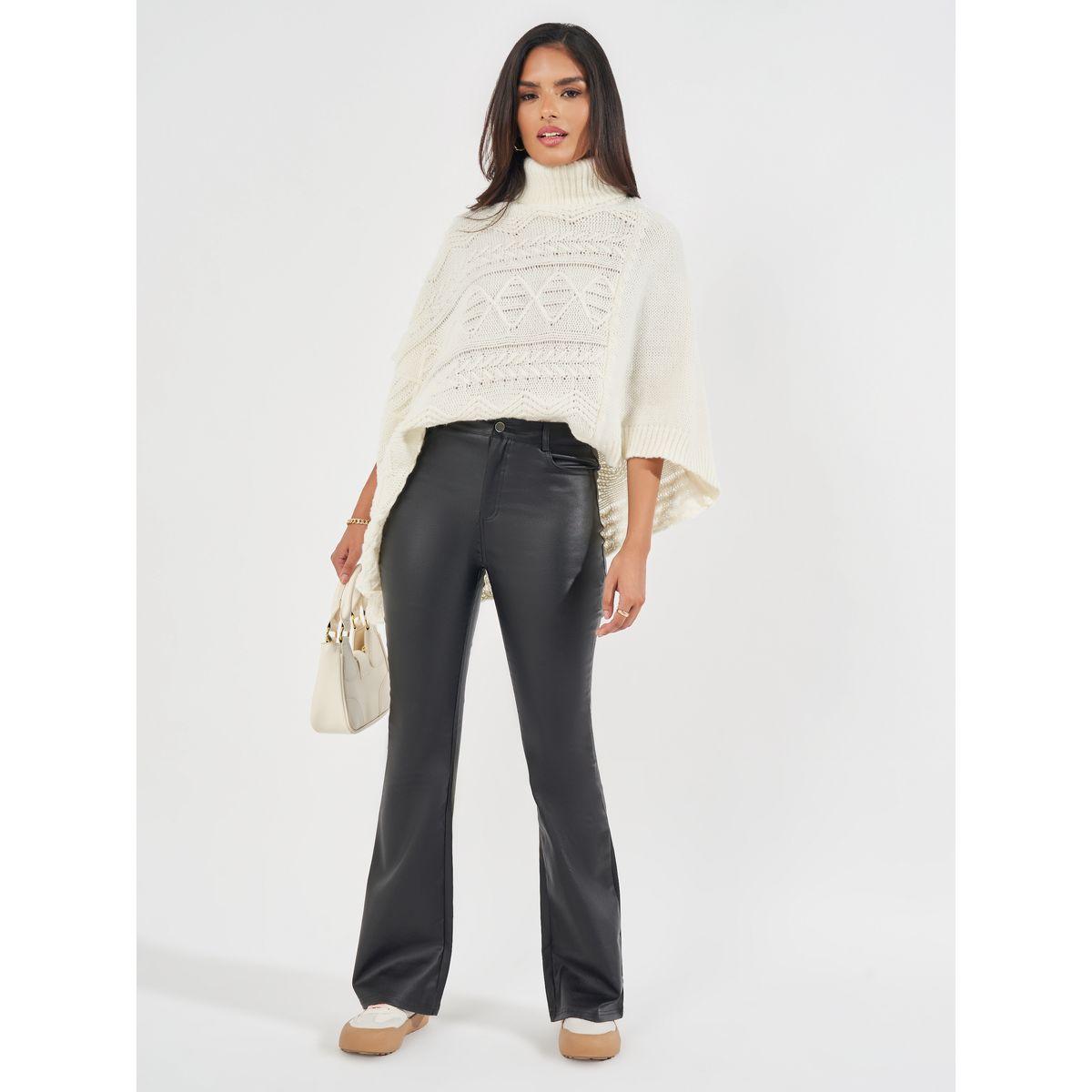 Styli High Rise Leather Look Flared Pants-women-clothing-bottoms-trousers-image-1