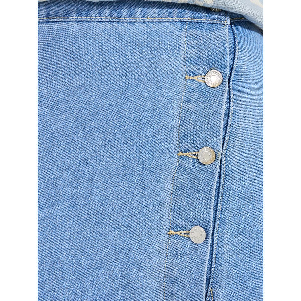 Styli Solid Denim Midi Skirt with High Slit & Button Detail-women-clothing-bottoms-skirts-image-3