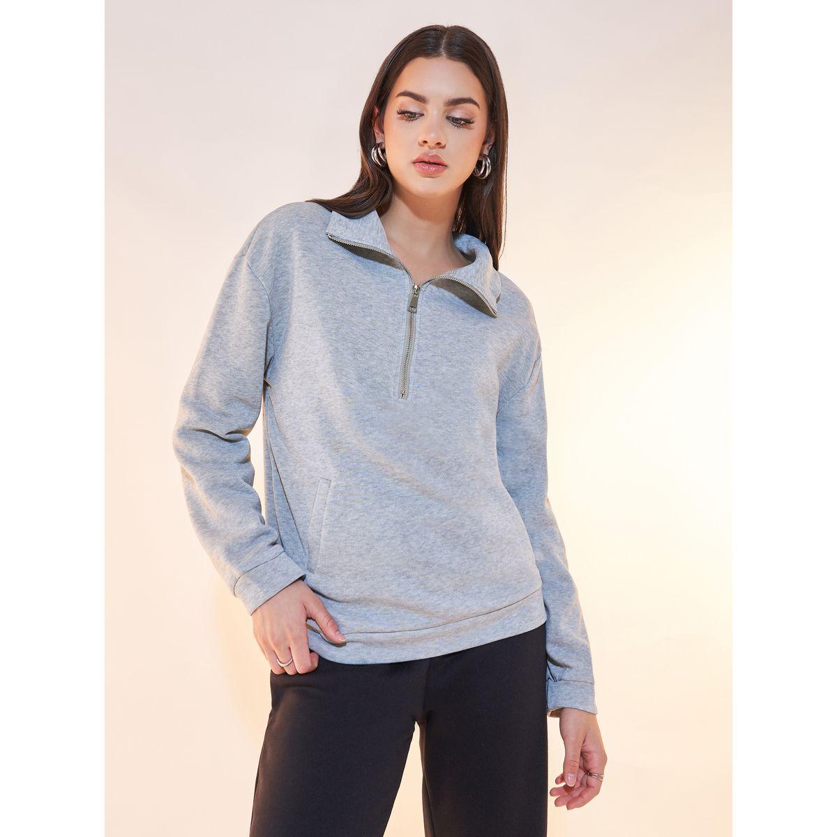 Styli Solid Half-Zip Detail Dropped Shoulder Sweatshirt-women-winterwear-hoodiesandsweatshirts-sweatshirts-image-1